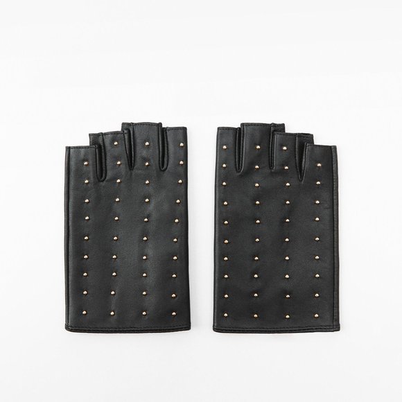 NWT ZARA STUDDED BLACK LEATHER FINGERLESS GLAM ROCK GLOVES - Picture 3 of 4
